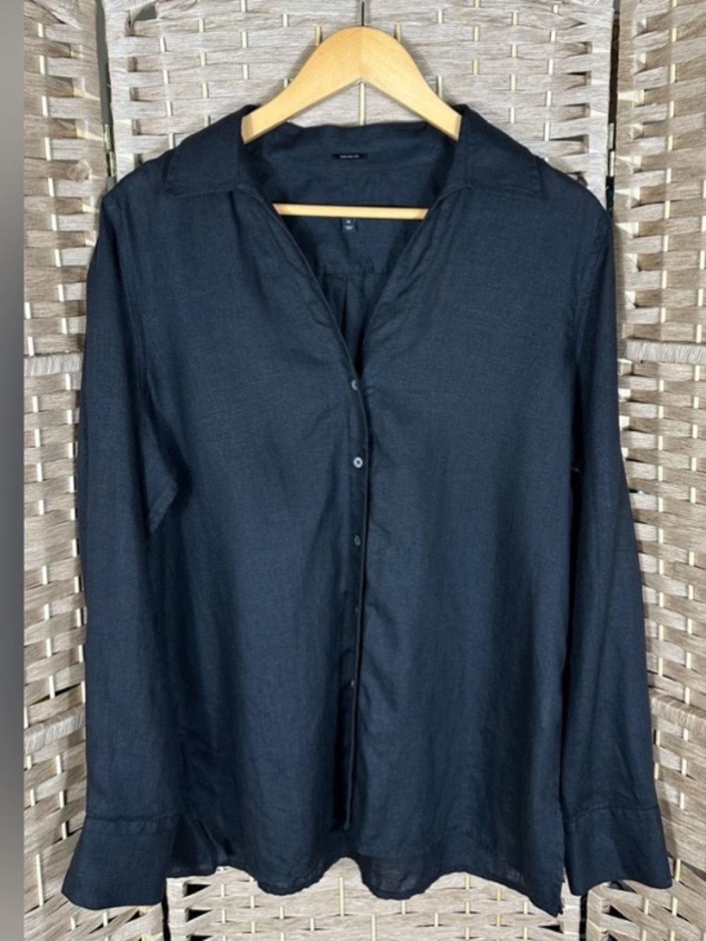 Talbots black long sleeve linen blouse size 16